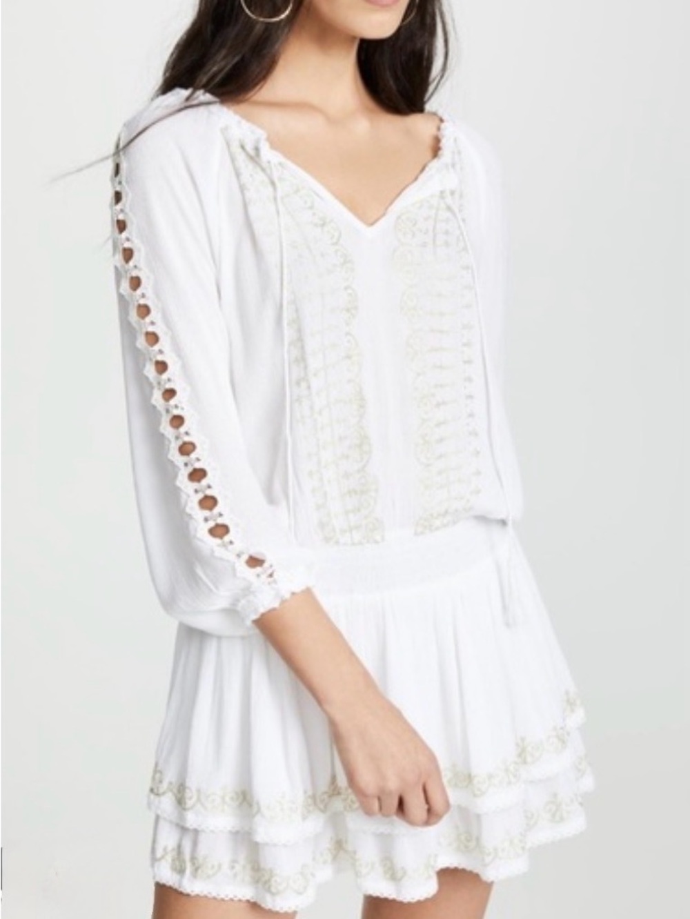 OndadeMar White Swim Coverup Dress with Olive Embroidery